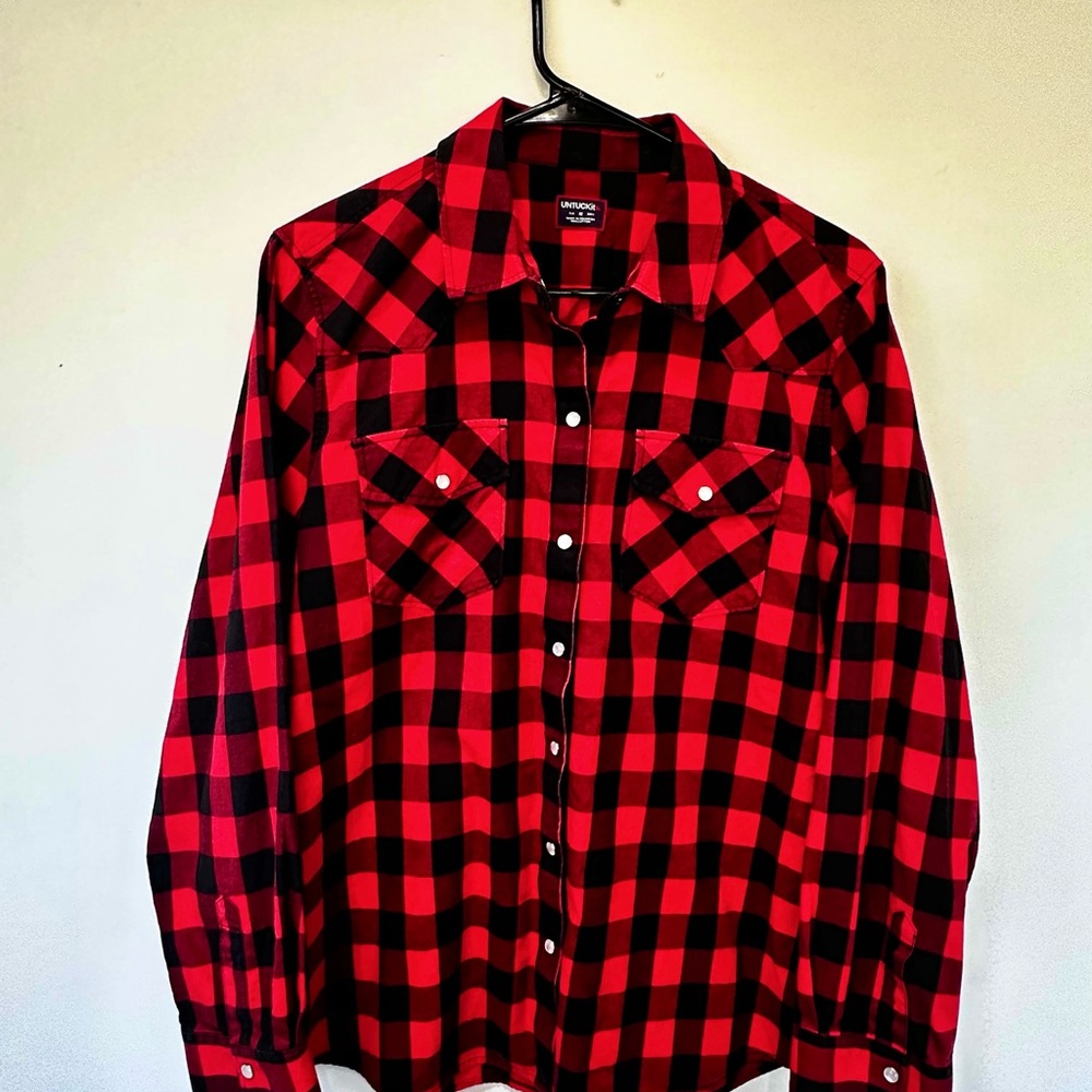 Untuckit Red Black Checkered Pearl Snap Shirt 100% Cotton